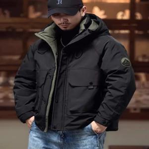 브랜드 플러스 사이즈 빈티지 카고 다운 재킷 남성 겨울용 따뜻한 푸퍼 재킷 오리털 두꺼운 후드 재킷 방풍 루즈핏 새 코트