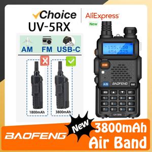 Baofeng UV-5RX 3800mAh 휴대용 라디오 확대 두꺼운 배터리 USB-C 충전 멀티 밴드 AM 항공 밴드 128 채널 트랜시버