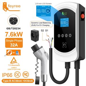 페이리 EV 충전기 GB/T 소켓 다이나믹 로딩 밸런스 충전 스테이션 7kW 11kW 22kW 앱 제어 전기차 EVSE 월박스
