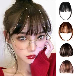 클립형 브라운 가발 앞머리, 여성용 가벼운 클립형 에어뱅 앞머리, 템플 부분이 있는 곡선형 앞머리 헤어피스