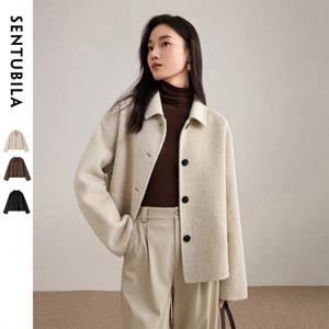 SENTUBILA 여성 모직 재킷 2026 겨울 짧은 코트 양모 아우터 패션 레이디 루즈 우아한 캐주얼 재킷 W54OC2733