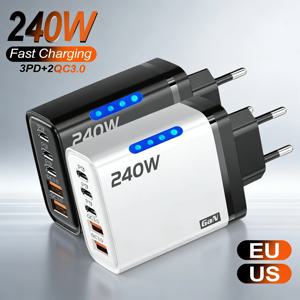240W GaN USB 충전기 5포트 멀티 포트 고속 충전 벽면 전원 어댑터 USB 퀵 충전기 EU US 플러그 아이폰 삼성 샤오미용