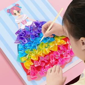 재미있는 펀치 페인팅 패브릭 아트 프렌지, 아이들을 위한 만화 동물 공주 어린이 DIY 펀칭 드로잉 드레스업 보드