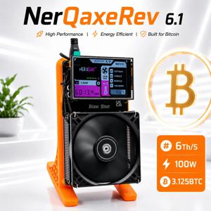 비트코인 ​​채굴기 NerdQaxe++ Rev6.1 6TH/s 저전력 100W SHA-256 솔로 채굴기(암호화폐 채굴용 12V 10A PSU 포함)