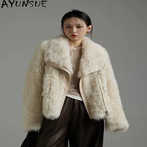 AYUNSUE 투스카니 양가죽 천연 모피 코트 겨울 의류 루즈핏 리얼 가죽 자켓 여성 패션 여성 코트 Abrigo Mujer