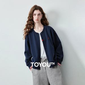 TOYOUTH 여성용 에어 코튼 스웨트셔츠 재킷 2026 가을 신상품 플래드 패치워크 하트 자수 대학 스타일