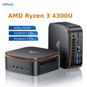 NIPOGI 미니 PC (AMD Ryzen 3 4300U, 16GB LPDDR4, 512GB SSD, Windows 11 Pro 탑재) 데스크탑 컴퓨터, 트리플 디스플레이 지원, 가정 및 비즈니스용 PC