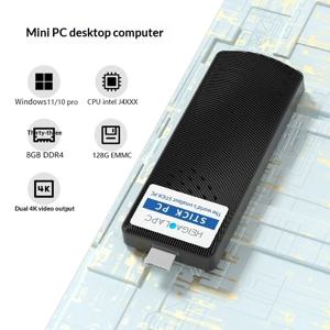 세계에서 가장 작은 PC 스틱 – 인텔 J4125, 8GB RAM, 128GB, 윈도우11 프로, 듀얼 4K, 팬리스, 포켓 사이즈 듀얼 4K 미니 컴퓨터 스틱
