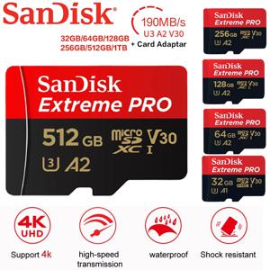 샌디스크 익스트림 프로 카드 32GB 64GB 정품 128GB 256GB 512GB 1TB V30 마이크로 SD 카드 클래스 10 UHS-I U3 메모리 카드