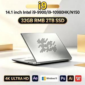 2026 14.1인치 4K 실버 울트라 슬림 노트북 오디오-웨이브 블랙 라인 쉘 i9-9900/i9-10980HK/N150 32GB RAM 2TB SSD 윈도우11 홈 스터디
