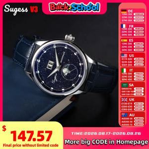 남성용 Moonphase 시계 40mm 자동 기계식 손목 시계 원산지 ST2528 무브먼트 스테인레스 스틸 블루 사암 다이얼