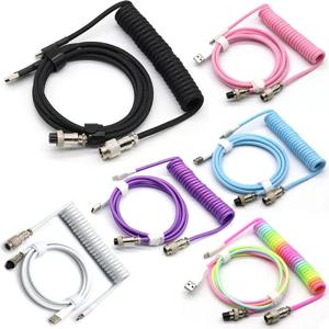 USB 유형 C 기계식 키보드 코일 케이블 하드웨어 링커 Usb GX16 항공 기계 케이블 나선형 게임용 Usb 키보드 케이블