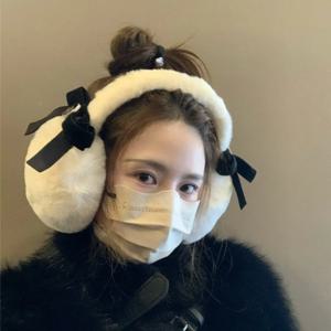 안지에 혁신적인 리본 귀마개 고급스러운 푹신한 인조 토끼털 따뜻한 귀마개 겨울 방풍 패션 귀덮개