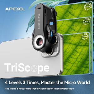 APEXEL 40X/80X/120X 현미경 3in1 보석 렌즈 LED 조명/아이폰 17/프로 맥스 16/안드로이드 스마트폰용 범용 클립 포함