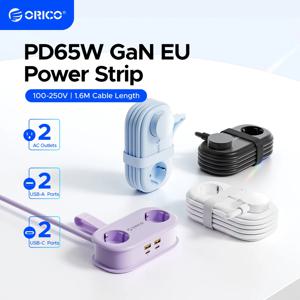 오리코 케이블랩 휴대용 여행용 멀티탭 65W GaN 고속 충전 스테이션 (AC 콘센트 2개, USB 2개, 타입-C 2개, EU 플러그 어댑터 포함)