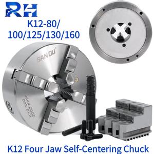 K12 선반 4조 셀프 센터링 척 K12-80 K12-100/125/130/160/200 4조 수동 척 사노우 CNC 선반 고정구 스크롤 척