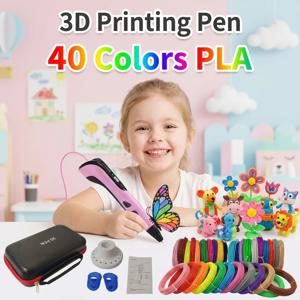 3D펜 3D 프린팅 펜 어린이용 40가지 색상 1.75mm PLA 필라멘트 DIY 드로잉 어린이 남아 여아 생일 선물 여행용 케이스 포함