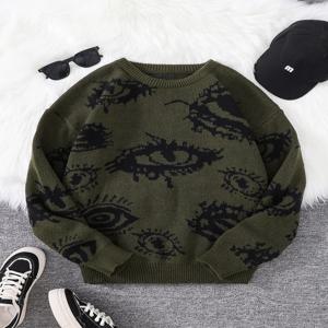 새로운 트렌디 가을 겨울 추상 눈꽃 자카드 패턴 풀오버 스웨터 캐주얼 라운드넥 니트 남성 풀오버