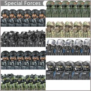 군사 특수부대 시리즈 빌딩 블록 도시 경찰 특공대 SWAT 육군 병사 피규어 방독 마스크 무기 브릭 장난감