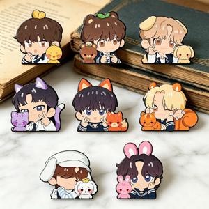 8pcs 카와이 에나멜 핀 세트 만화 브로치 패션 Kpop Aniteez 옷깃 배지 팬과 친구들을 위한 보석 선물