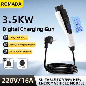 NEW ROMADA 3.5KW 16A 휴대용 전기차 충전기 (3M-10M 케이블 포함) SAE J1772 타입 1 EVSE EU 플러그 전기차 안전 충전