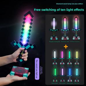 마인크래프트 다이아몬드 검 LED 무드등 3D 게이머 책상 램프 USB 충전 발광 장난감, 아이 방 꾸미기, 남자아이 생일 선물