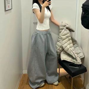 레트로 레이지 스타일 와이드 레그 스웨트팬츠 루즈 스포티 롱 팬츠 가을 겨울 캐주얼 편안한 롱 팬츠