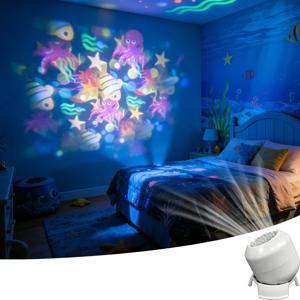 LED 야간 조명 별빛 바다 프로젝션 라이트 360 ° 회전식 장식 조명 해양 생물 테마 동적 분위기 조명 룸 데코라