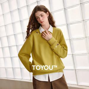 TOYOUTH 여성용 미니 꽃무늬 자수 크루넥 스웨트셔츠 2026 가을 신상품 편안한 핏 슬라우치 풀오버 긴팔 탑