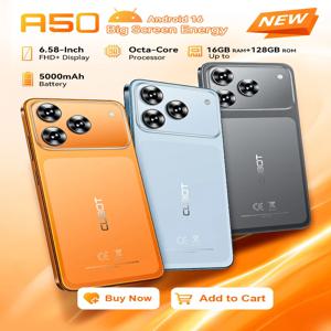 Cubot A50 안드로이드 16 스마트폰, 6.58인치 FHD+ 화면, 옥타코어 프로세서, 16GB RAM (6GB + 10GB 확장 가능), 128GB ROM, 5000mAh 배터리, 48MP 카메라, NFC mobile phones, smartphone android, GPS Phone, Galileo, Beidou, Glonass 내비게이션 시스템 지원