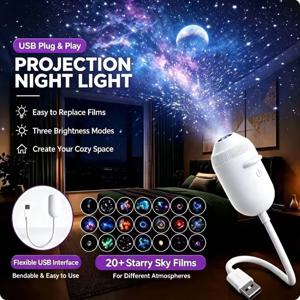 새로운 HD 스마트 별빛 하늘 프로젝터 야간 조명 USB 플러그 앤 플레이 360 °   조절 가능한 갤럭시 분위기 조명 (차량 실내 및 침실용)