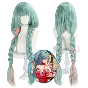 HAIRJOY ​​합성 머리 가발 Wuthering Waves Phrolova 코스프레 가발 그린 혼합 핑크 옹 브르 2 땋은 포니 테일 코스프레 가발