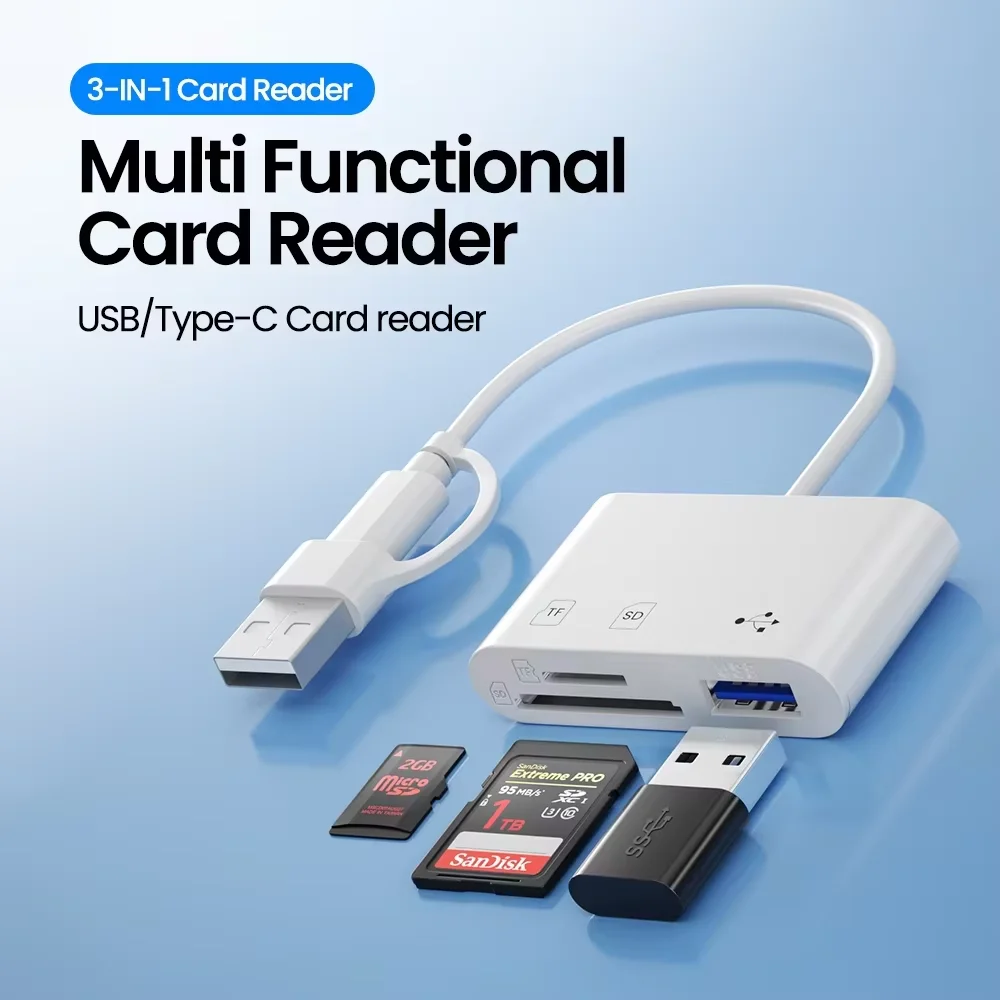 3 in 1 USB/타입 C 다기능 카드 리더 OTG SD TF 메모리 카드 컨버터 (맥북 노트북 삼성용) - 메모리 카드 리더