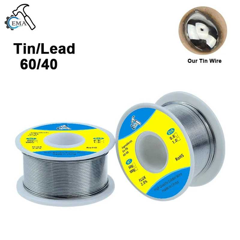 50/100g 납땜 와이어 60/40 또는 25/75 주석-납 플럭스 코어 솔더 릴, 전자제품 및 가정용 공구용 다목적 용접 와이어