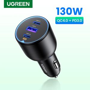 UGREEN 130W USB C 고속 차량용 충전기 샤오미 아이폰 17 삼성 갤럭시 S25 노트북 PD3.0 고속 충전 USB 타입 C 차량용 충전기