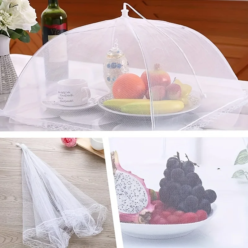 1pcs/흰색 안티 플라이 야채 커버 접이식 메쉬 식품 커버 모기 방지 식탁 커버 가정용 식사 커버