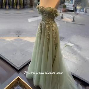 꽃 댄스 파티 오프 숄더 이브닝 드레스 레이스 아플리케 파티 드레스 여성을위한 공주 가운 Tulle vestidos de fiesta Customized