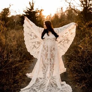 긴 케이프 Boho 스타일 출산 Photogrpahy 소품 드레스 긴 기차 임신 사진 촬영 맥시 드레스