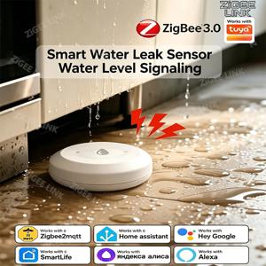 ZigBee 스마트 누수 센서 홍수 누출 센서 알람(Tuya APP 포함) 주방 욕실용 원격 모니터링 홍수 오버플로 알람