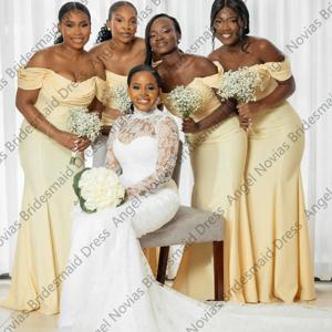 연노랑색 맞춤형 머메이드 들러리 드레스 오프숄더 웨딩 게스트 파티 가운 웨딩 파티 드레스