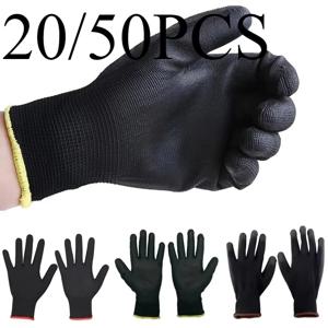 20/50PCS 코팅 나일론 PU 작업 장갑 안전 미끄럼 방지 내구성 코팅 나일론 PU 작업 장갑 캠핑 락 엣지 색상 랜덤
