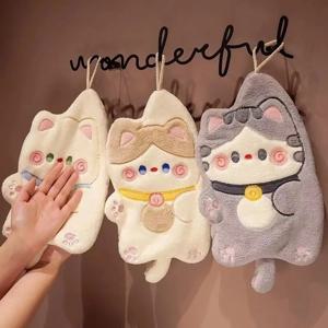 귀여운 고양이 손수건 빠른 건조 주방 청소용 천 산호 벨벳 만화 동물 흡수성 욕실 걸이형 수건 가정용품