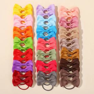 40pcs 무작위 컬러 리본 헤어 고무 밴드 아기 소녀를위한 수제 2.75 ''솔리드 보우 헤어 타이 헤드웨어 키즈 헤어 액세서리