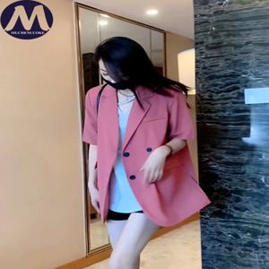 슬림핏 반팔 블레이저 여성 캐주얼 루즈 오피스 탑 얇은 수트 코트 한국 패션 여름 신상