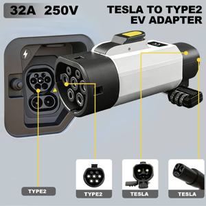 NACS-타입2 잠금형 도난방지 어댑터 전기차 충전기 커넥터 32A 7KW 250V 테슬라 충전기-타입2 자동차 충전