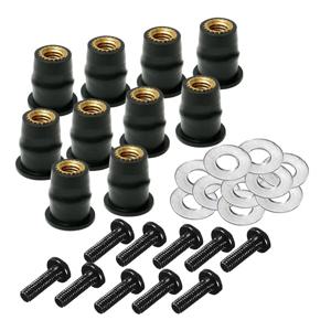 30PCS M5 M6 오토바이 윈드스크린 윈드실드 볼트 나사 세트 혼다 스즈키 야마하 가와사키용 미터법 고무 웰 너트 패스너