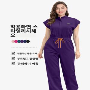 니아힌 병원 스크럽 수트 여성 의료 유니폼 스탠드 칼라 허리 조절 다기능 작업복 세트