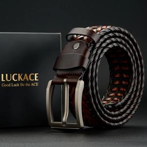 LUCKACE 정품 가죽 캐주얼 남성 벨트 트렌디 골프 벨트 합금 버클이있는 니트 벨트 남자 친구/남편을위한 최고의 선물 선택