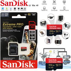 샌디스크 익스트림 프로 SD 카드 64GB 128GB 256GB 512GB U3 4K V30 A2 클래스 10 플래시 카드 (휴대폰 카메라용)