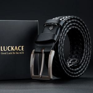 LUCKACE 정품 가죽 캐주얼 남성 벨트 트렌디 골프 벨트 합금 버클이있는 니트 벨트 남자 친구/남편을위한 최고의 선물 선택